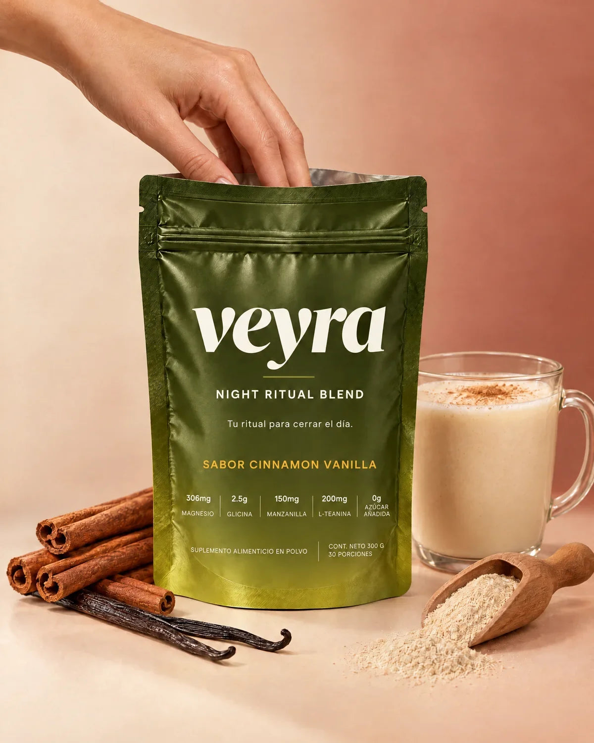Veyra Night Ritual Blend sabor Cinnamon Vanilla, con vainilla y canela